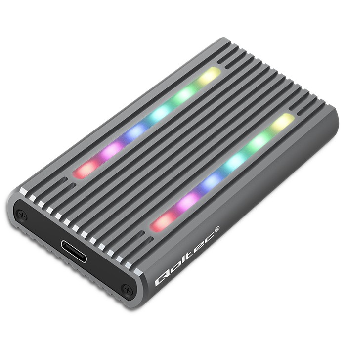 Qoltec Obudowa | kieszeń na dysk M.2 SSD | SATA | NVMe | RGB LED | USB-C | 4TB