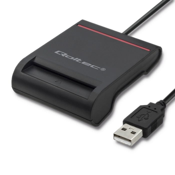 Qoltec Inteligentny czytnik  chipowych kart ID SCR-0642 | USB 2.0 + Adapter USB-C